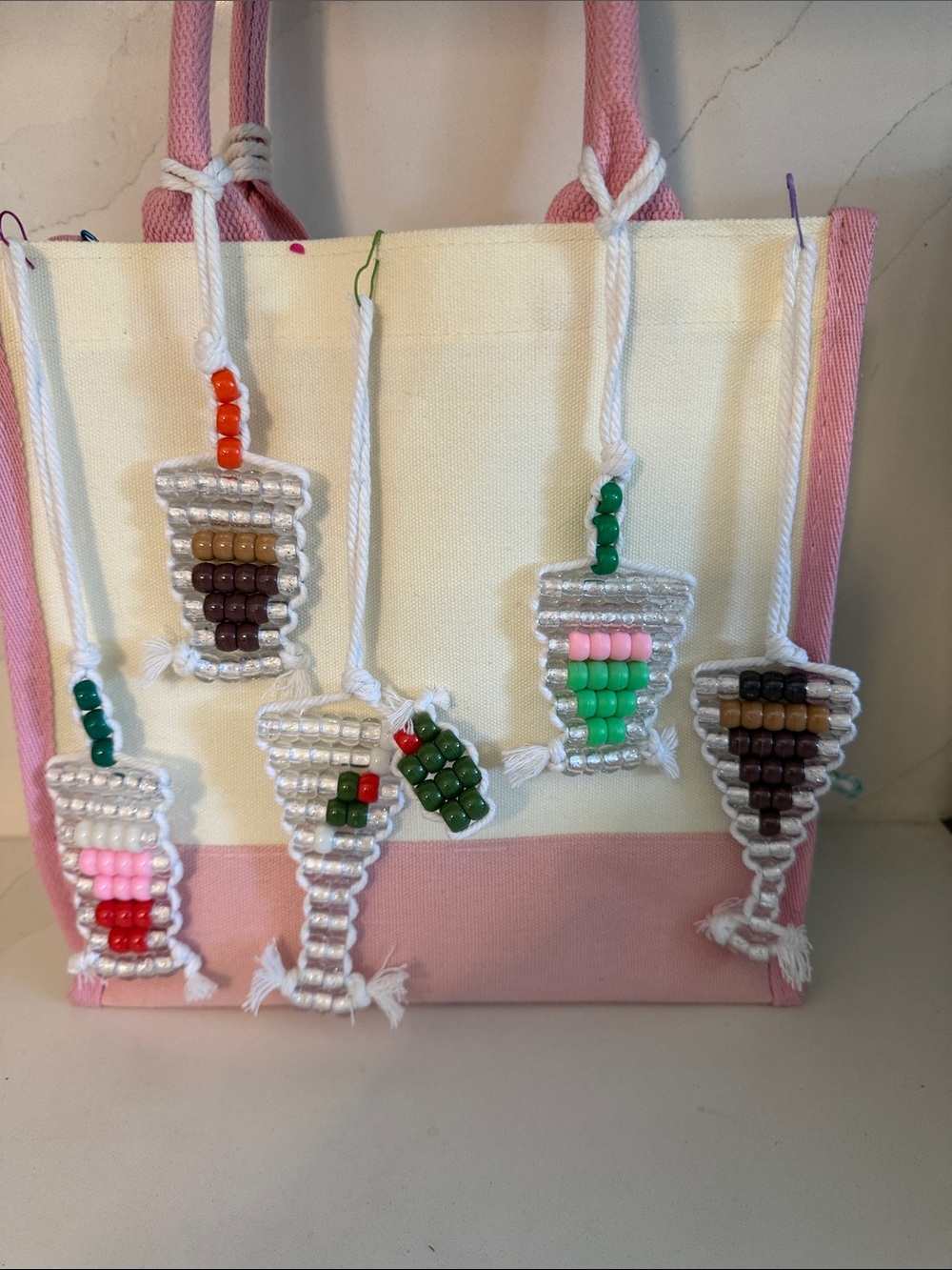 Macramé Tassel Beaded Beverage Tote Bag Charms -